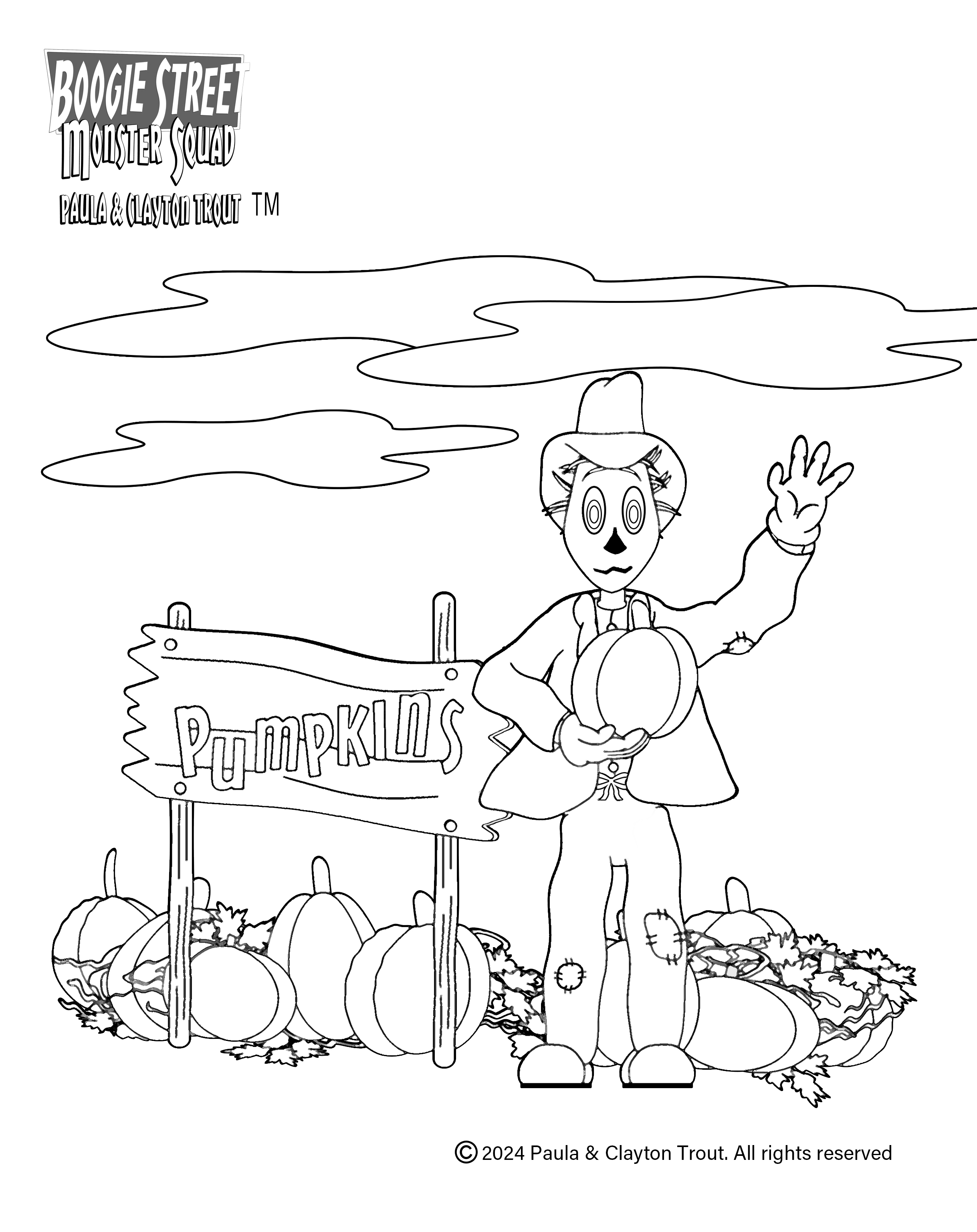 cornshuck the scarecrow coloriing page.